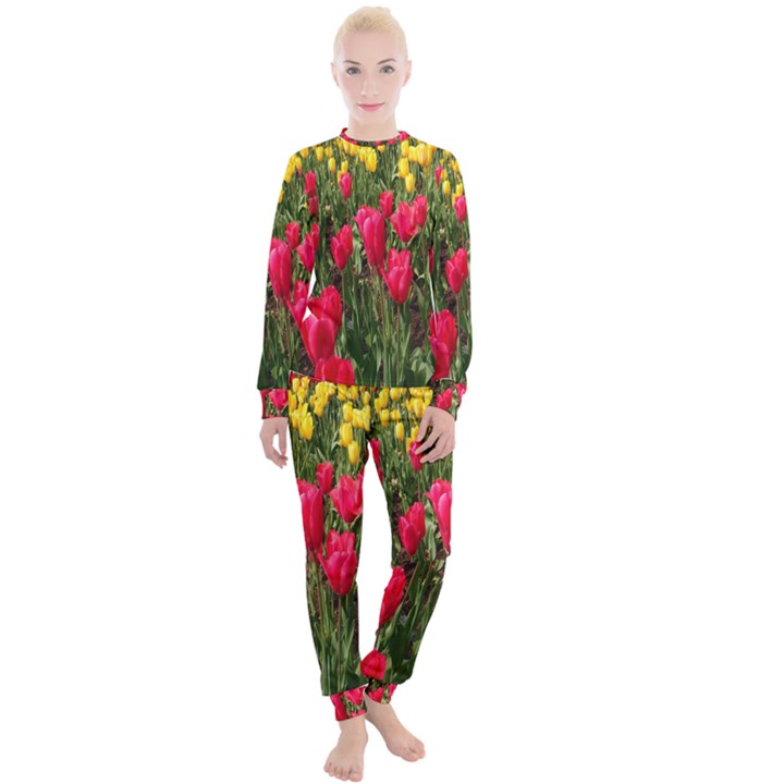 Yellow Pink Red Flowers Women s Lounge Set