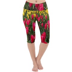 Yellow Pink Red Flowers Lightweight Velour Cropped Yoga Leggings