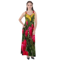 Yellow Pink Red Flowers Sleeveless Velour Maxi Dress