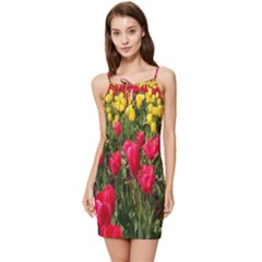 Yellow Pink Red Flowers Summer Tie Front Dress by Azkajaya