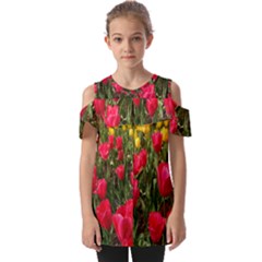 Yellow Pink Red Flowers Fold Over Open Sleeve Top by Azkajaya