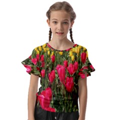 Yellow Pink Red Flowers Kids  Cut Out Flutter Sleeves by Azkajaya