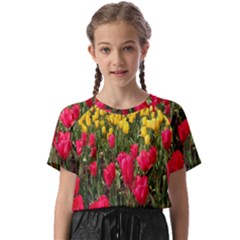 Yellow Pink Red Flowers Kids  Basic T-shirt by Azkajaya