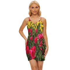 Yellow Pink Red Flowers Wrap Tie Front Dress by Azkajaya