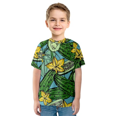 Seamless Pattern With Cucumber Slice Flower Colorful Hand Drawn Background With Vegetables Wallpaper Kids  Sport Mesh T-shirt by Ket1n9