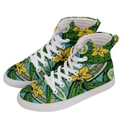 Seamless Pattern With Cucumber Slice Flower Colorful Hand Drawn Background With Vegetables Wallpaper Women s Hi-top Skate Sneakers by Ket1n9