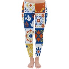 Mexican Talavera Pattern Ceramic Tiles With Flower Leaves Bird Ornaments Traditional Majolica Style Classic Winter Leggings by Ket1n9