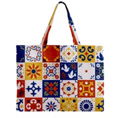 Mexican Talavera Pattern Ceramic Tiles With Flower Leaves Bird Ornaments Traditional Majolica Style Zipper Mini Tote Bag by Ket1n9