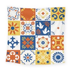 Mexican Talavera Pattern Ceramic Tiles With Flower Leaves Bird Ornaments Traditional Majolica Style Square Tapestry (large)