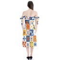 Mexican Talavera Pattern Ceramic Tiles With Flower Leaves Bird Ornaments Traditional Majolica Style Shoulder Tie Bardot Midi Dress View2