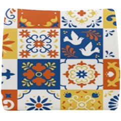 Mexican Talavera Pattern Ceramic Tiles With Flower Leaves Bird Ornaments Traditional Majolica Style Seat Cushion by Ket1n9