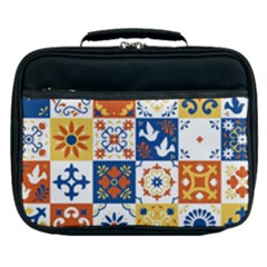 Mexican Talavera Pattern Ceramic Tiles With Flower Leaves Bird Ornaments Traditional Majolica Style Lunch Bag by Ket1n9