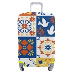 Mexican Talavera Pattern Ceramic Tiles With Flower Leaves Bird Ornaments Traditional Majolica Style Luggage Cover (medium) by Ket1n9