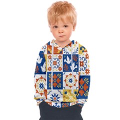 Mexican Talavera Pattern Ceramic Tiles With Flower Leaves Bird Ornaments Traditional Majolica Style Kids  Overhead Hoodie