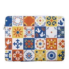 Mexican Talavera Pattern Ceramic Tiles With Flower Leaves Bird Ornaments Traditional Majolica Style 15  Vertical Laptop Sleeve Case With Pocket