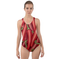 Seamless-chili-pepper-pattern Cut-out Back One Piece Swimsuit by Ket1n9