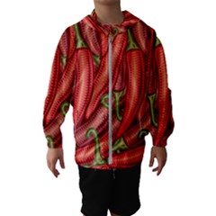 Seamless-chili-pepper-pattern Kids  Hooded Windbreaker