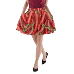 Seamless-chili-pepper-pattern A-line Pocket Skirt by Ket1n9