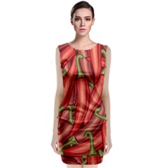 Seamless-chili-pepper-pattern Sleeveless Velvet Midi Dress