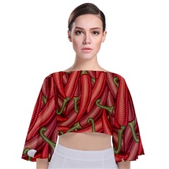 Seamless-chili-pepper-pattern Tie Back Butterfly Sleeve Chiffon Top by Ket1n9