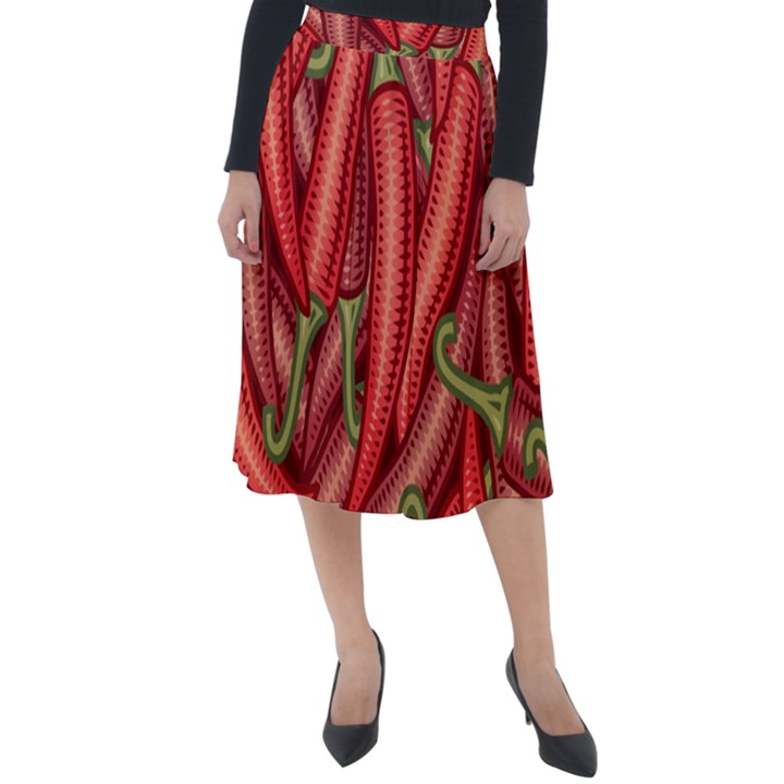 Seamless-chili-pepper-pattern Classic Velour Midi Skirt 