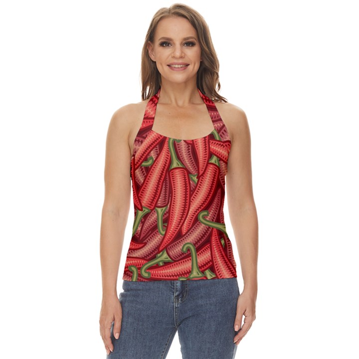 Seamless-chili-pepper-pattern Basic Halter Top