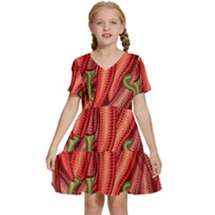 Seamless-chili-pepper-pattern Kids  Short Sleeve Tiered Mini Dress by Ket1n9