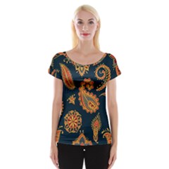 Bright-seamless-pattern-with-paisley-mehndi-elements-hand-drawn-wallpaper-with-floral-traditional-in Cap Sleeve Top by Ket1n9