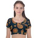 Bright-seamless-pattern-with-paisley-mehndi-elements-hand-drawn-wallpaper-with-floral-traditional-in Velvet Short Sleeve Crop Top  View1