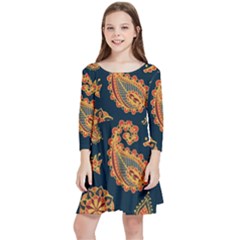 Bright-seamless-pattern-with-paisley-mehndi-elements-hand-drawn-wallpaper-with-floral-traditional-in Kids  Quarter Sleeve Skater Dress by Ket1n9