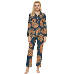 Bright-seamless-pattern-with-paisley-mehndi-elements-hand-drawn-wallpaper-with-floral-traditional-in Womens  Long Sleeve Velvet Pocket Pajamas Set by Ket1n9