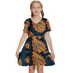 Bright-seamless-pattern-with-paisley-mehndi-elements-hand-drawn-wallpaper-with-floral-traditional-in Kids  Short Sleeve Tiered Mini Dress by Ket1n9