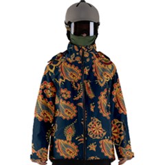 Bright-seamless-pattern-with-paisley-mehndi-elements-hand-drawn-wallpaper-with-floral-traditional-in Men s Zip Ski And Snowboard Waterproof Breathable Jacket by Ket1n9