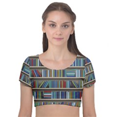 Bookshelf Velvet Short Sleeve Crop Top  by Ket1n9