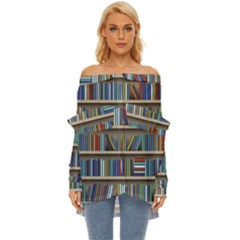 Bookshelf Off Shoulder Chiffon Pocket Shirt by Ket1n9