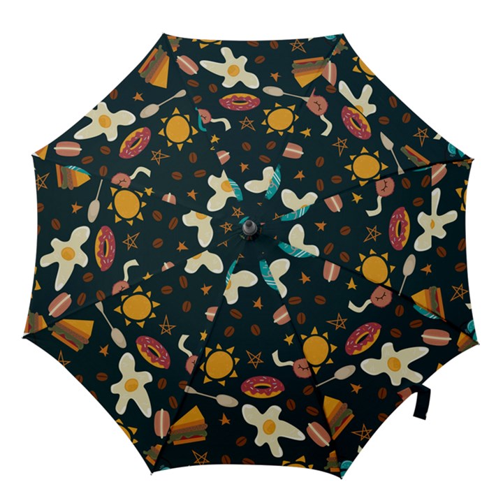 Seamless-pattern-with-breakfast-symbols-morning-coffee Hook Handle Umbrellas (Small)