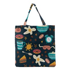 Seamless-pattern-with-breakfast-symbols-morning-coffee Grocery Tote Bag