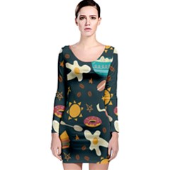 Seamless-pattern-with-breakfast-symbols-morning-coffee Long Sleeve Bodycon Dress