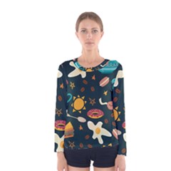 Seamless-pattern-with-breakfast-symbols-morning-coffee Women s Long Sleeve T-shirt