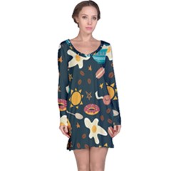 Seamless-pattern-with-breakfast-symbols-morning-coffee Long Sleeve Nightdress