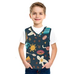 Seamless-pattern-with-breakfast-symbols-morning-coffee Kids  Basketball Tank Top