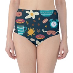 Seamless-pattern-with-breakfast-symbols-morning-coffee Classic High-Waist Bikini Bottoms