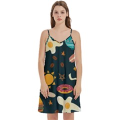 Seamless-pattern-with-breakfast-symbols-morning-coffee Mini Camis Dress With Pockets