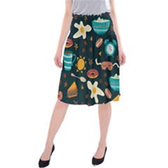 Seamless-pattern-with-breakfast-symbols-morning-coffee Midi Beach Skirt