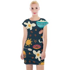 Seamless-pattern-with-breakfast-symbols-morning-coffee Cap Sleeve Bodycon Dress