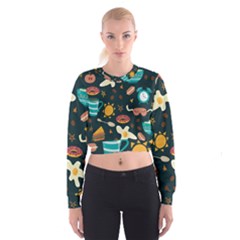 Seamless-pattern-with-breakfast-symbols-morning-coffee Cropped Sweatshirt