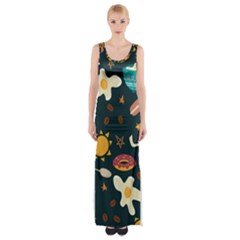 Seamless-pattern-with-breakfast-symbols-morning-coffee Thigh Split Maxi Dress