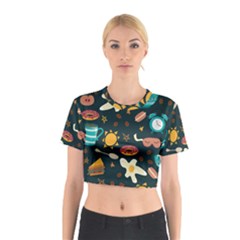 Seamless-pattern-with-breakfast-symbols-morning-coffee Cotton Crop Top