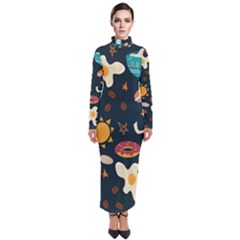 Seamless-pattern-with-breakfast-symbols-morning-coffee Turtleneck Maxi Dress