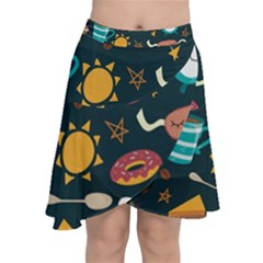 Seamless-pattern-with-breakfast-symbols-morning-coffee Chiffon Wrap Front Skirt